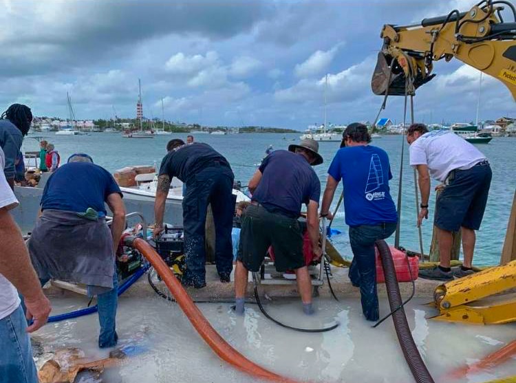 The residents of Hope Town on Elbow Cay worked together to save cargo from a boat that was sinking