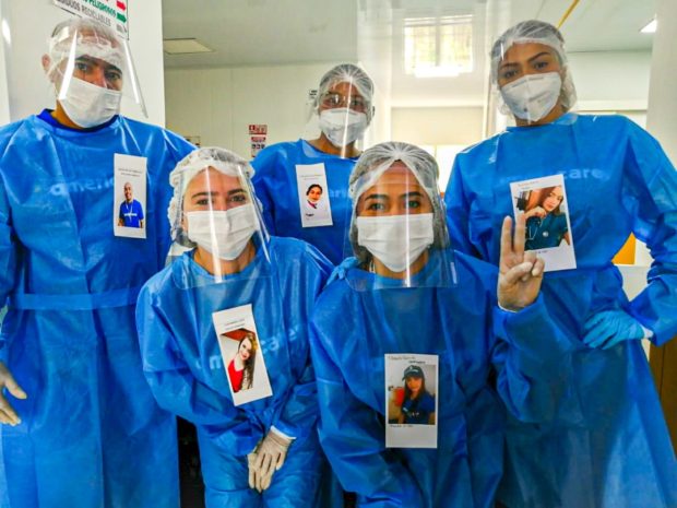 Health workers in PPE at an Americares clinic in Cesar, Colombia, in April 2020. Photo by Joan Guerrero/Americares.